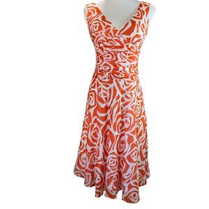 Zara Orange & White Abstract Print Fit & Flare Dress – Size S